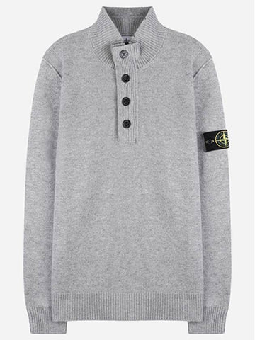 Wappen Patch Half Button Lambswool Knit Top Grey - STONE ISLAND - BALAAN 1