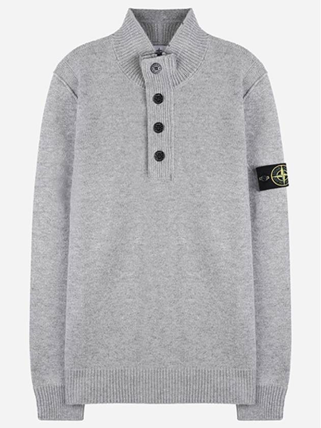 Wappen Patch Half Button Lambswool Knit Top Grey - STONE ISLAND - BALAAN 1