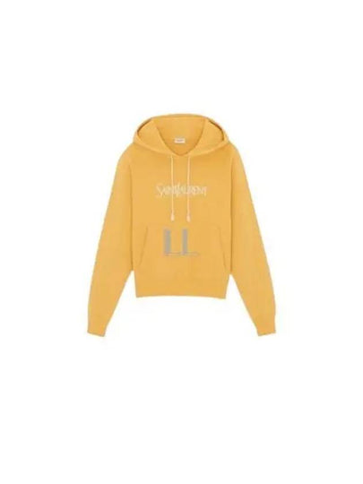 Logo Print Cotton Hoodie Yellow - SAINT LAURENT - BALAAN 2