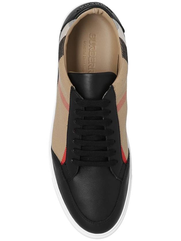 House Check Panel Leather Low Top Sneakers Black - BURBERRY - BALAAN 7