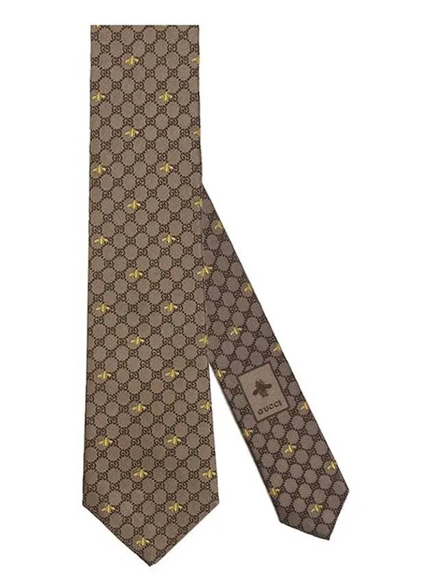 Interlocking GG Pattern Bee Print Tie Beigle - GUCCI - BALAAN 3