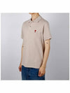 Men's Heart Logo Polo Shirt Beige - AMI - BALAAN 3