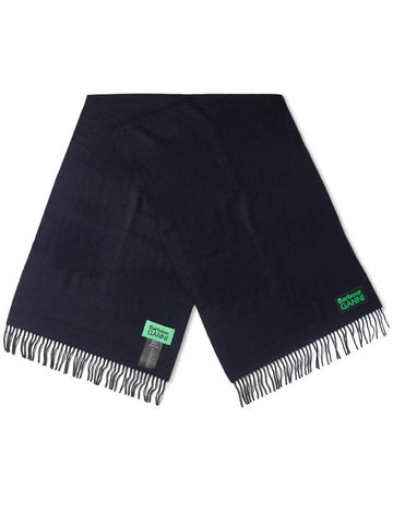 Ganni Logo Patch Fringe Lambswool Muffler Navy - BARBOUR - BALAAN 1