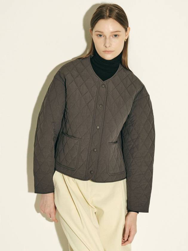 Round Sleeve Crop Quilted Jacket Charcoal - JUN BY JUN K - BALAAN 3