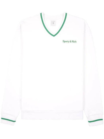 Embroidery Logo V-neck Cotton Sweatshirt White - SPORTY & RICH - BALAAN 1