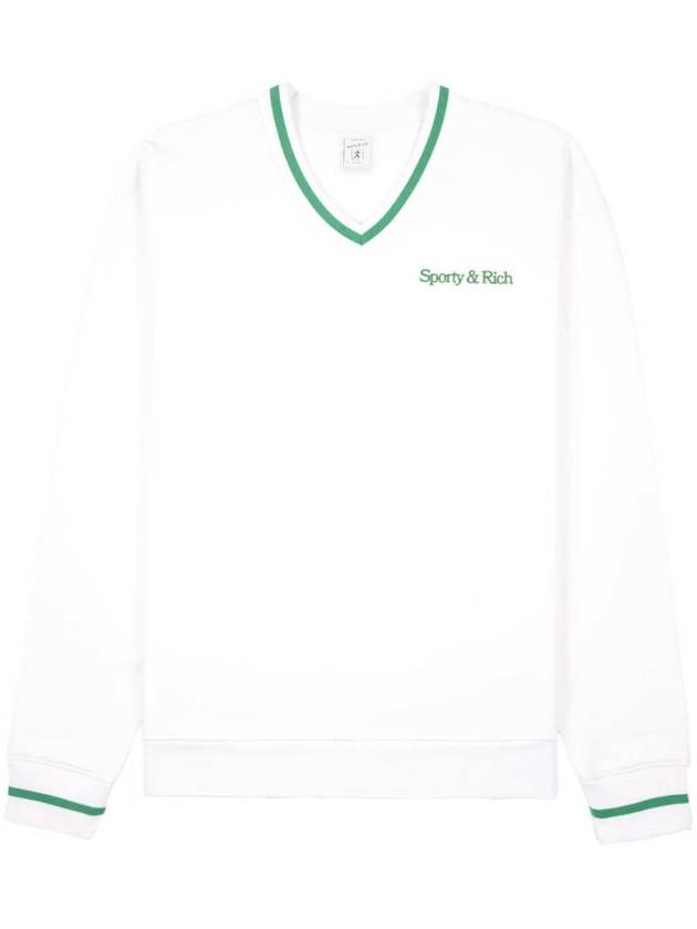 Embroidery Logo V-neck Cotton Sweatshirt White - SPORTY & RICH - BALAAN 1