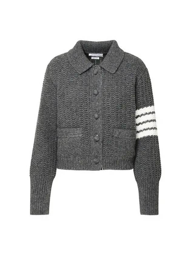 4 Bar Button Merino Wool Polo Cardigan Medium Grey - THOM BROWNE - BALAAN 2