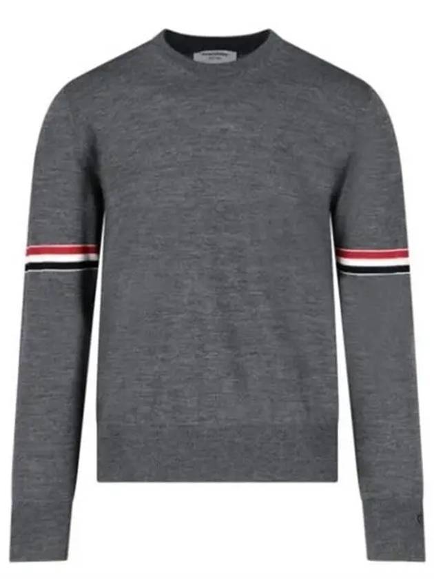 Merino Striped Crew Neck Knit Top Grey - THOM BROWNE - BALAAN 2