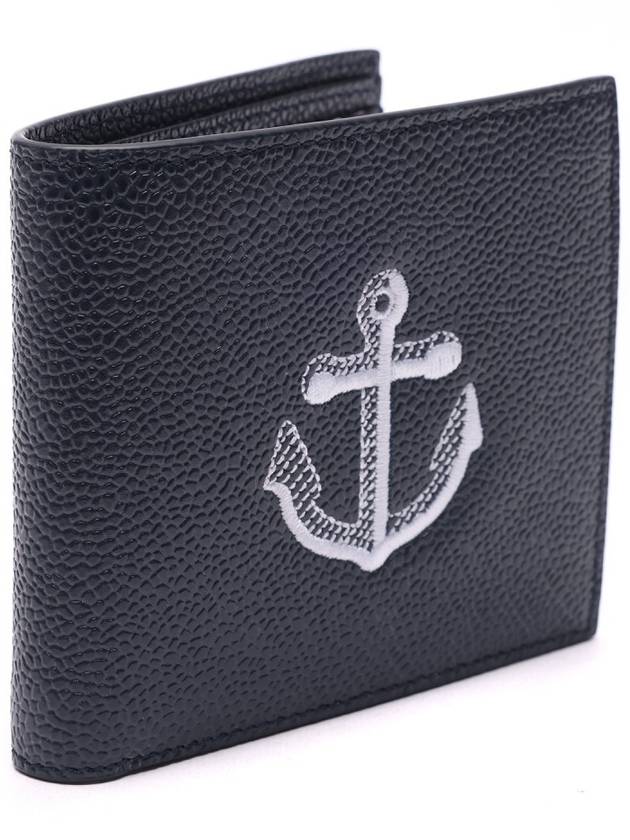 Anchor Print Leather Half Wallet Navy - THOM BROWNE - BALAAN 4