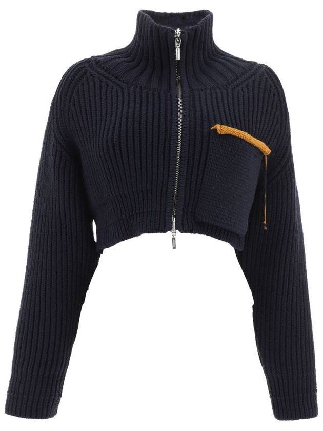 Women's Acro High Neck Crop Zip-Up Cardigan Navy - JACQUEMUS - BALAAN 1