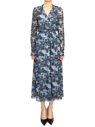 Women's Floral Wrap Long Dress Blue - GANNI - BALAAN 2