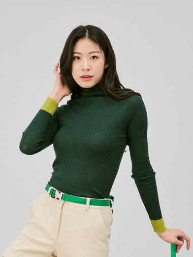 color block turtle neck Dark Green 100% fine wool - MILESANDMILESANDMILES - BALAAN 1