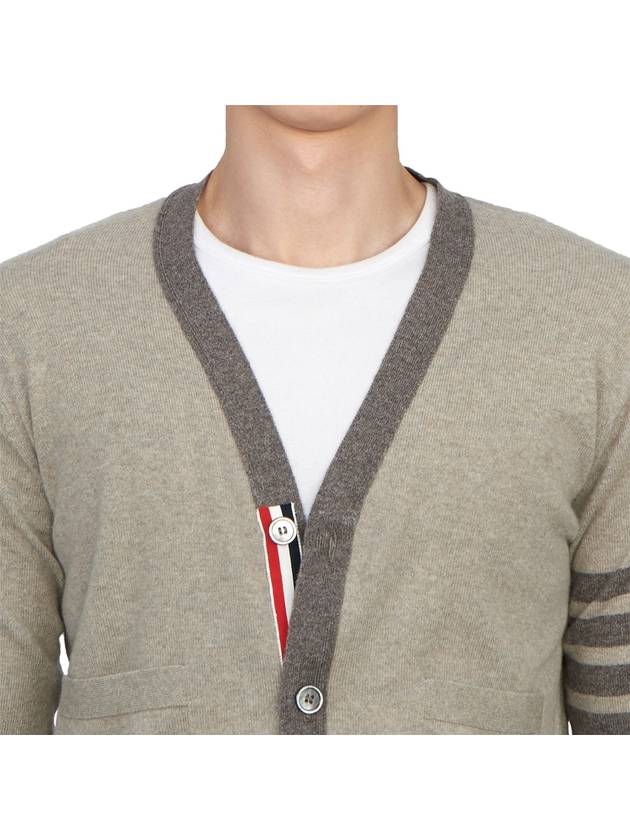 Men's Diagonal Armband Cashmere V-Neck Cardigan Beige - THOM BROWNE - BALAAN 7