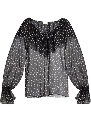 Women's Ruffle Detail Polka Dot Blouse Black - SAINT LAURENT - BALAAN 1