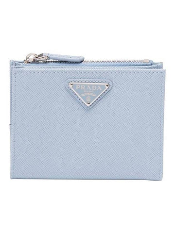 Small Saffiano Half Wallet Blue - PRADA - BALAAN 1