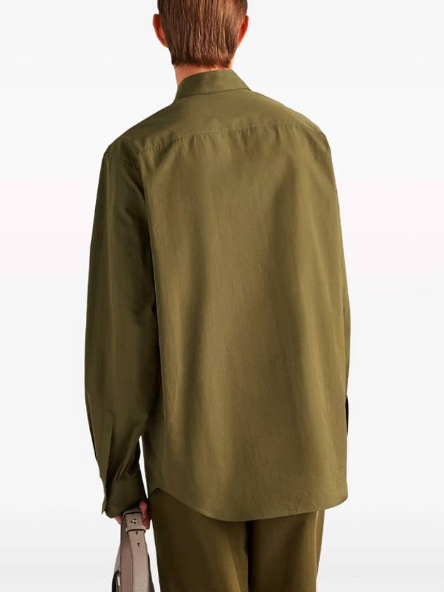 Cotton Long Sleeve Shirt Military Green - PRADA - BALAAN 3