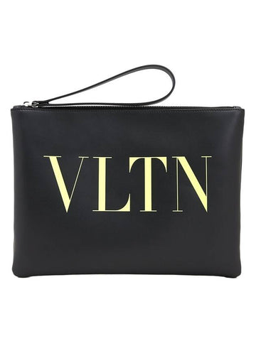 VLNT Logo Calfskin Clutch Bag Black - VALENTINO - BALAAN 1