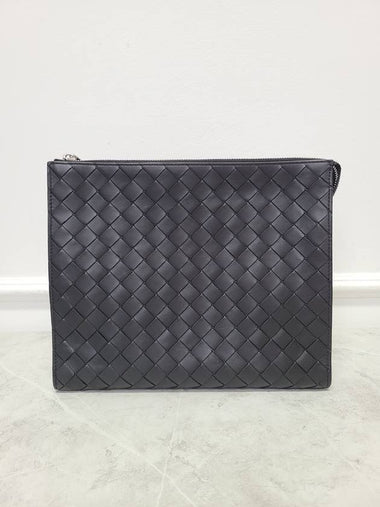 Black Intrecciato Standing Pouch Clutch Bag - BOTTEGA VENETA - BALAAN 1