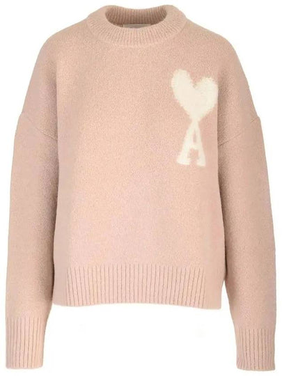 Intarsia Heart Logo Knit Top Powder Pink - AMI - BALAAN 2