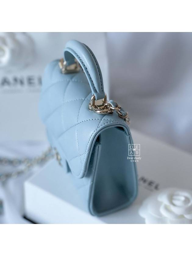 Gold CC Logo Top Handle Lambskin Chain Mini Bag Light Blue - CHANEL - BALAAN.