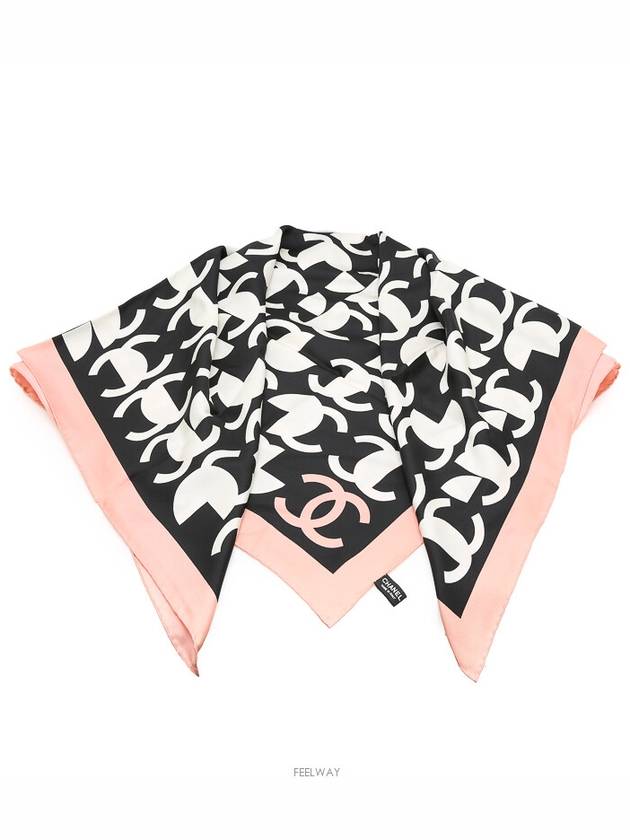 Scarf CC Logo Pink White Muffler Silk - CHANEL - BALAAN 1