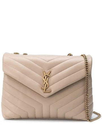 Loulou Matelasse Quilted Y Leather Medium Shoulder Bag Dark Beige - SAINT LAURENT - BALAAN 1