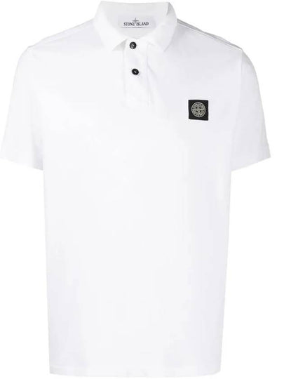 Men's Logo Patch Short Sleeve Cotton Polo Shirt White - STONE ISLAND - BALAAN 2