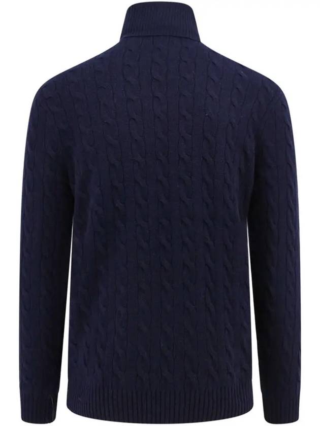 Embroidered Logo Cable Wool Turtleneck Navy - POLO RALPH LAUREN - BALAAN 4