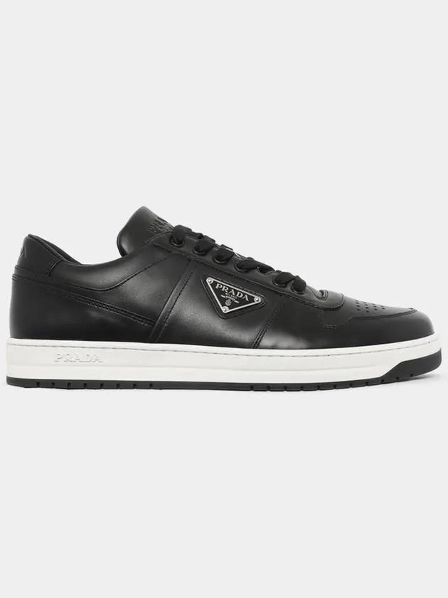 Downtown Triangle Logo Leather Low Top Sneakers Black - PRADA - BALAAN 4