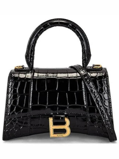 Hourglass Crocodile Embossed Leather XS Tote Bag Black - BALENCIAGA - BALAAN 2