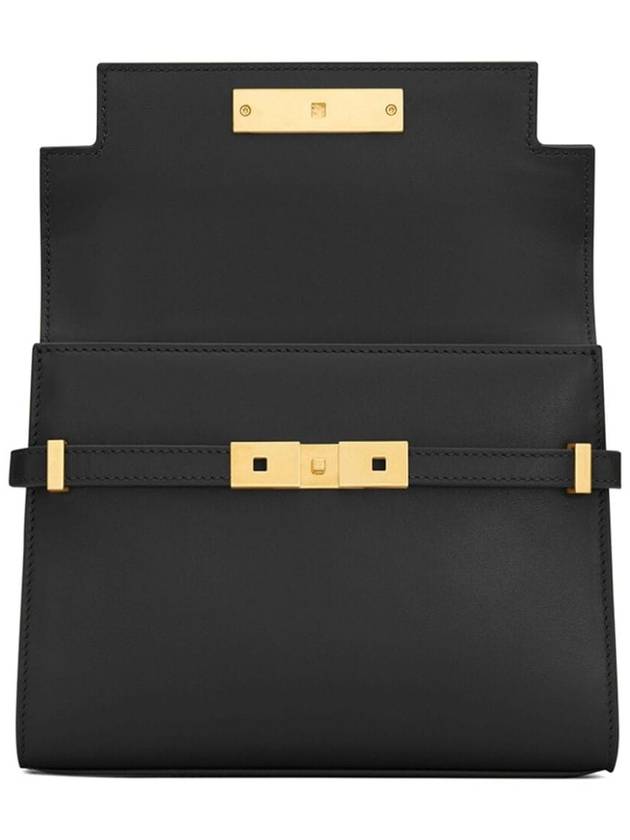 Manhattan Mini Embossed Gold-Tone Logo Leather Cross Bag Black - SAINT LAURENT - BALAAN 4