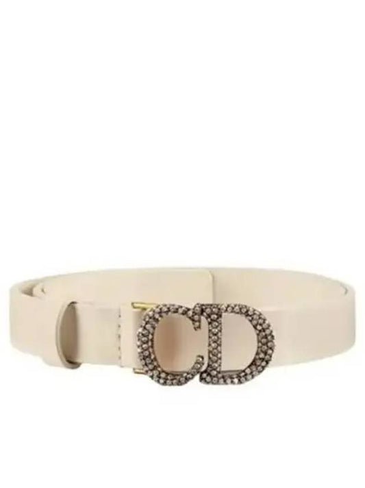 Crystal Logo Saddle Leather Belt White - DIOR - BALAAN 2