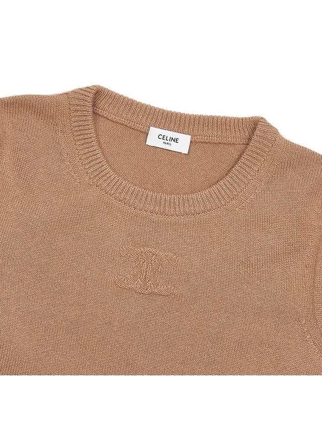 Triomphe Jacquard Crew Neck Heritage Cashmere Knit Top Camel - CELINE - BALAAN 4