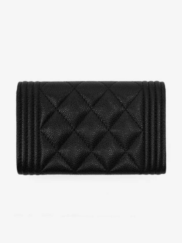 Boy  Flap Card Holder Grained Calfskin Ruthenium Black - CHANEL - BALAAN 4