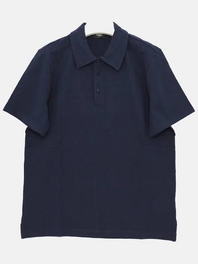 Men's Button Detail Short Sleeve Jacquard Polo Shirt Navy - FENDI - BALAAN 4