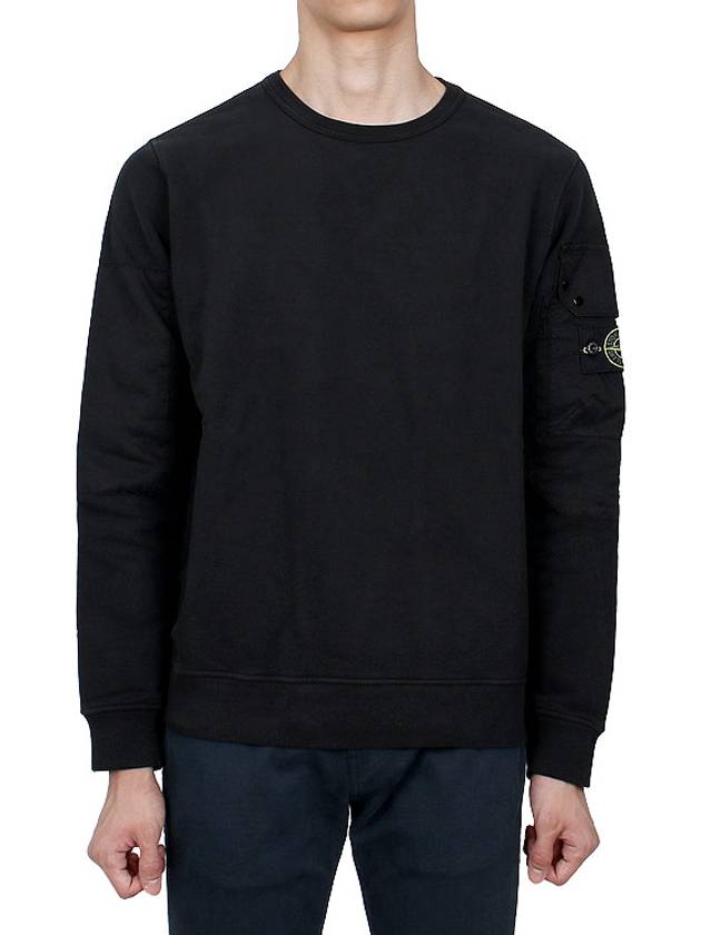 Brushed Organic Cotton Fleece Sweatshirt Black - STONE ISLAND - BALAAN 3