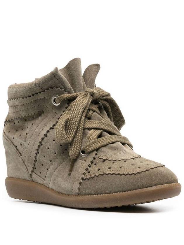 Bobby Wedge Suede High Top Sneakers Khaki - ISABEL MARANT - BALAAN 3