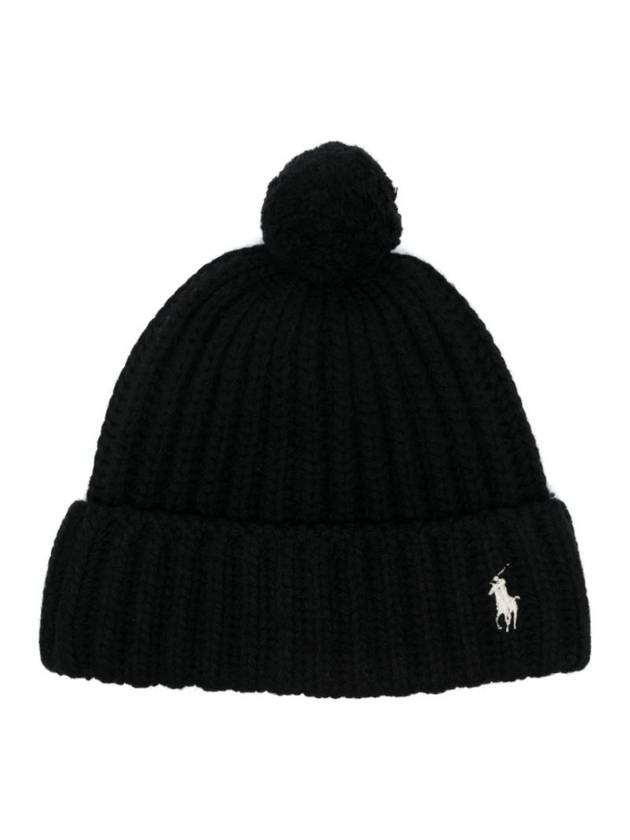 Pony Embroidered Cable Knit Wool Beanie Black - POLO RALPH LAUREN - BALAAN 1