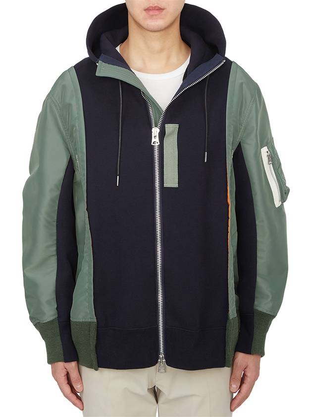 Sweat Zip-Up Hoodie Navy Khaki - SACAI - BALAAN 5