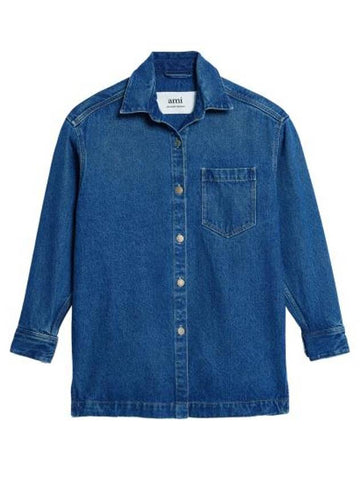 Big Logo Denim Long Sleeve Shirt Blue - AMI - BALAAN 1