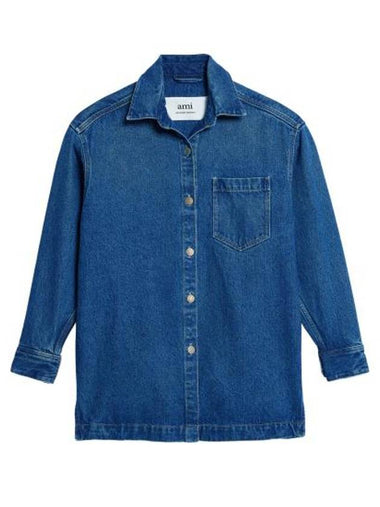 Big Logo Denim Long Sleeve Shirt Blue - AMI - BALAAN 1