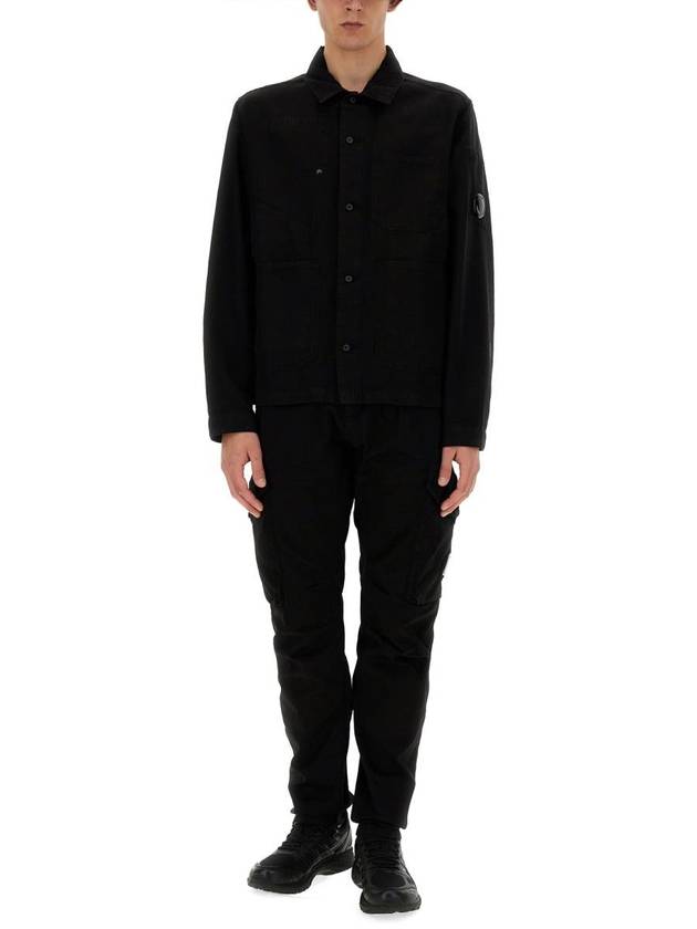 Cotton Linen Over Long Sleeve Shirt Black - CP COMPANY - BALAAN 3