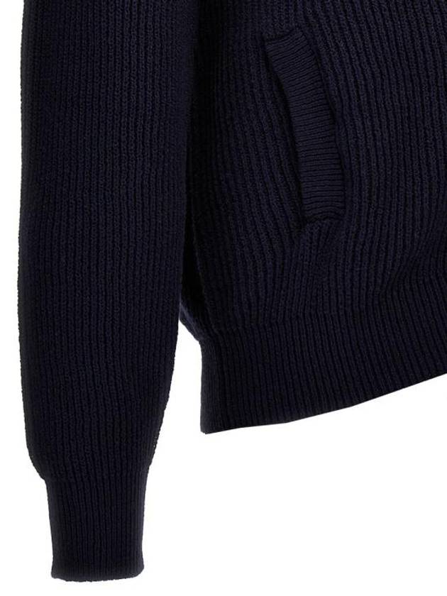 Ribbed Cotton Full-Zip Cardigan Navy - BRUNELLO CUCINELLI - BALAAN 5