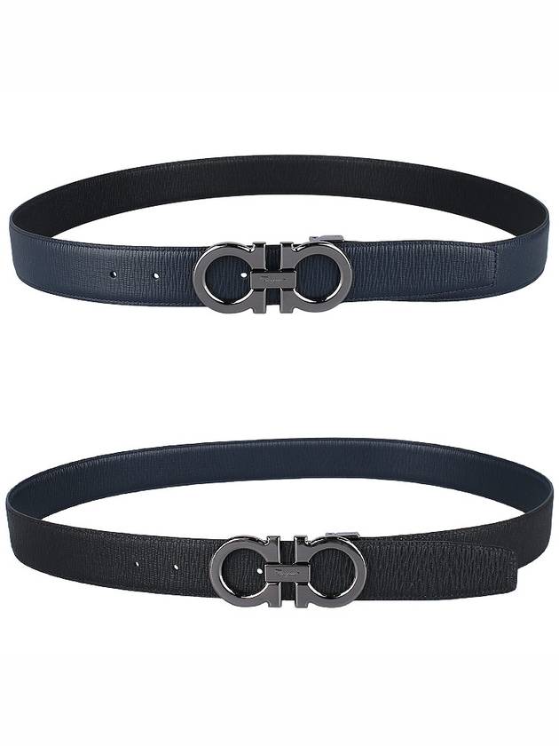 Reversible Gancini Leather Belt Black Navy - SALVATORE FERRAGAMO - BALAAN 10