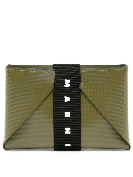 Logo Strap Leather Card Wallet Green - MARNI - BALAAN 1