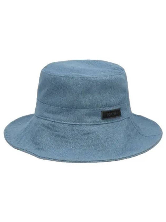 Logo Patch Denim Bucket Hat Blue - GANNI - BALAAN 1