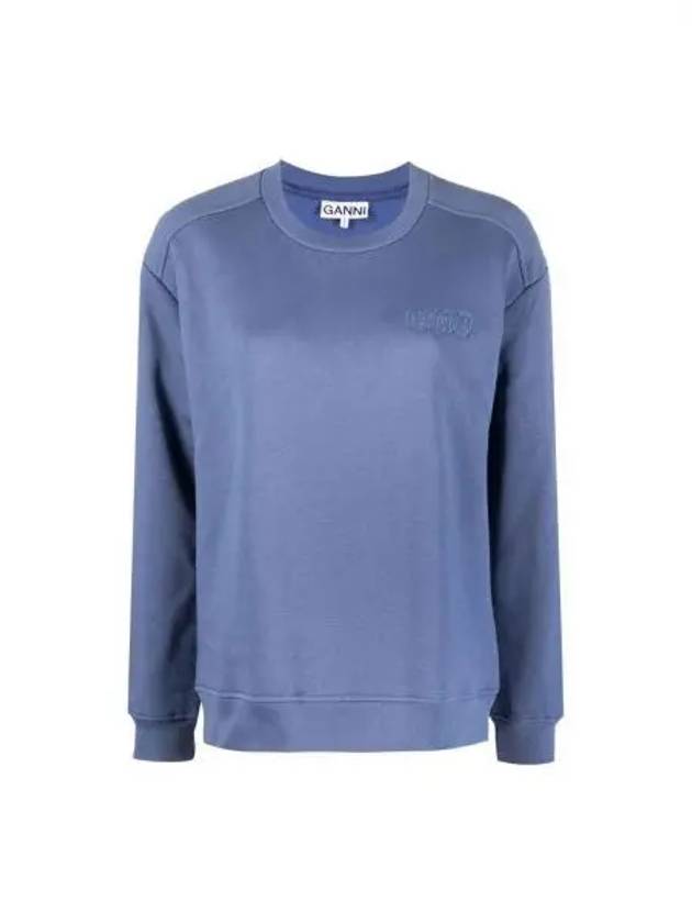 Women's Logo Print Cotton Sweatshirt Blue - GANNI - BALAAN 2