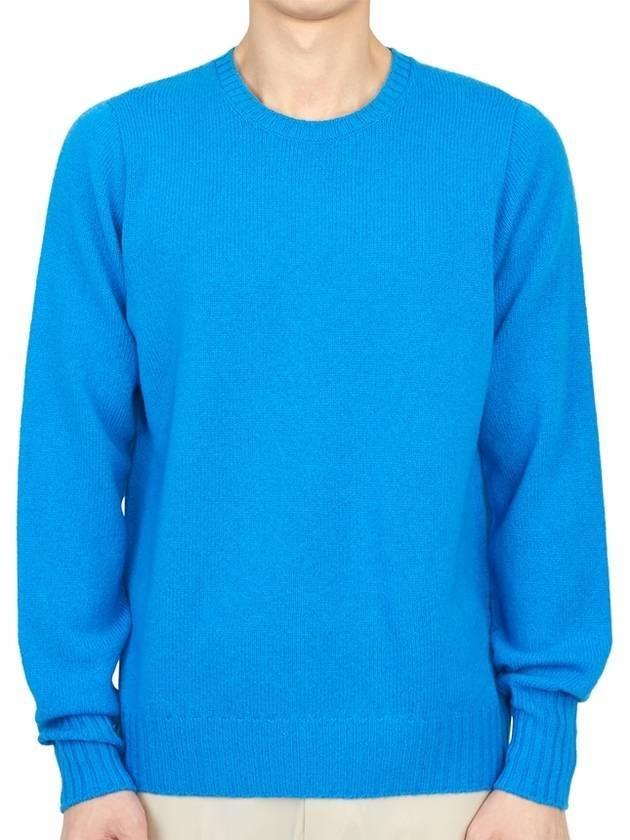 Crew Neck Lambswool Knit Top Blue - DRUMOHR - BALAAN 1