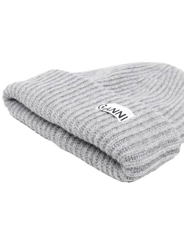 Logo Patch Knit Beanie Grey - GANNI - BALAAN 3