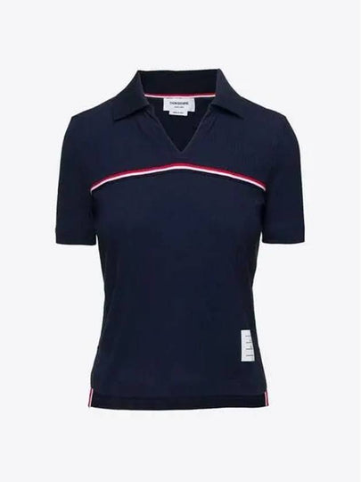 Three Stripes High Twist Rib Polo Shirt Navy - THOM BROWNE - BALAAN 2